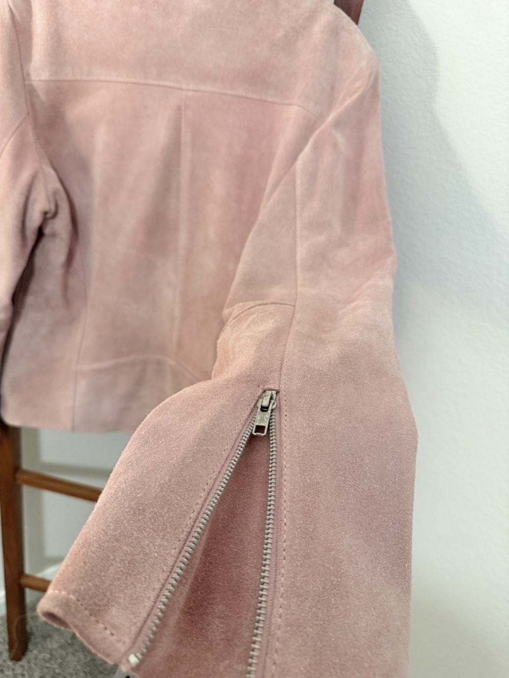 Understated Leather Free People Looker Light Pink Cow Suede Zip Moto Jacket Sz L - Picture 7 of 14